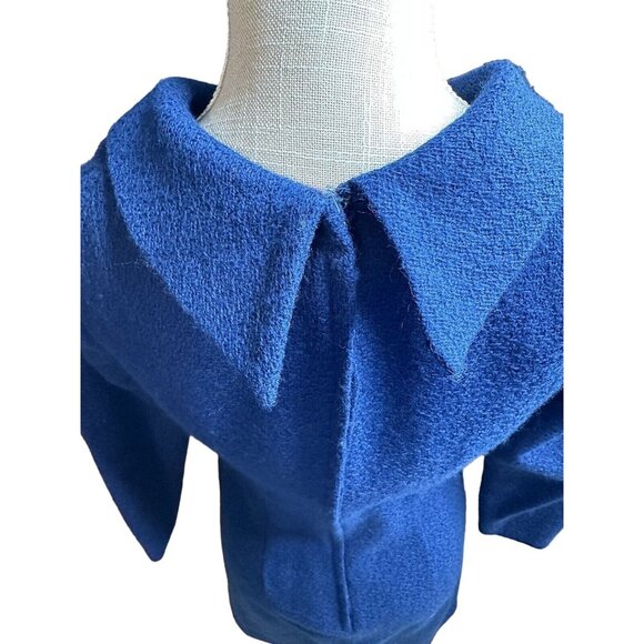 Dress Blue Midi Sheath Fitted Knit Cowl Long Sleeve Theatre Actress Doris Day - Picture 4 of 14